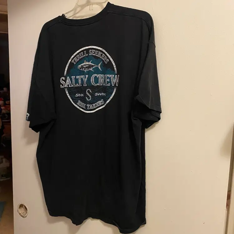 Salty Crew Mens Black Tee T Shirt 2XL Chest 50” Round Fish Graphic Fishing