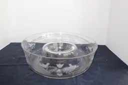 Toscany Etched Hand Blown Glass Chip And Dip Bowl