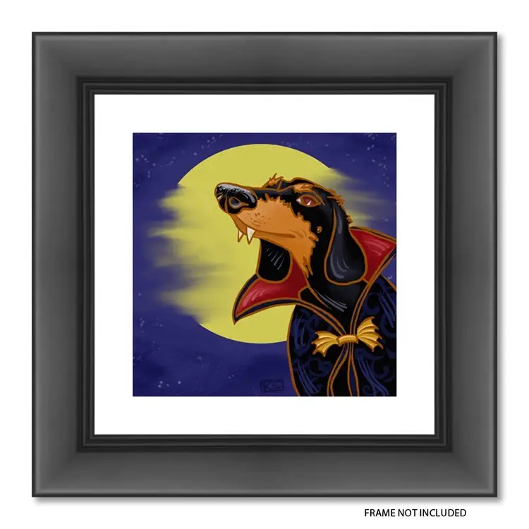 MADE BY ME: 8x8 Archival Print Of My Digital Artwork- “ Count Doxie” Dachshund. Halloween Or Every Day Wall Art. Great For Gallery Wall. Created On My iPad Using Procreate - Not AI.