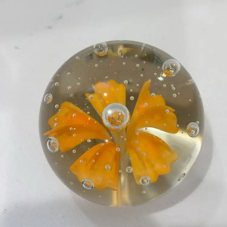 Art Glass Orange Flower With Controlled Bubbles 2.25” T