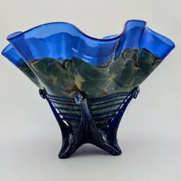 John Cook Signed Artisan Blown Glass Footed Vase