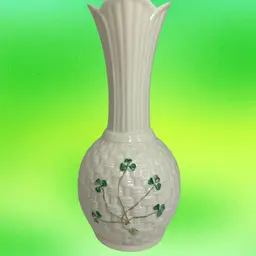 Beleek Ireland Blue Stamp Sperrin Vase Basket Design Shamrocks