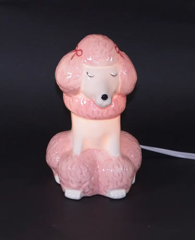 Retro Style Pink & White Poodle Dog Accent Lamp Porcelain Target 7.5" Tall