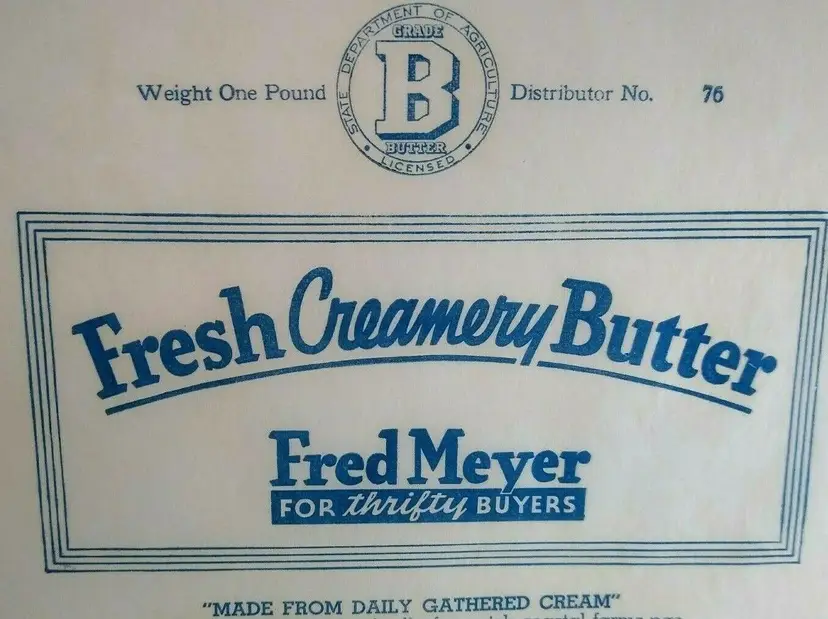 Butter Wrapper Fred Meyer Fresh Creamery Pound Label Original Circa 1940's NOS