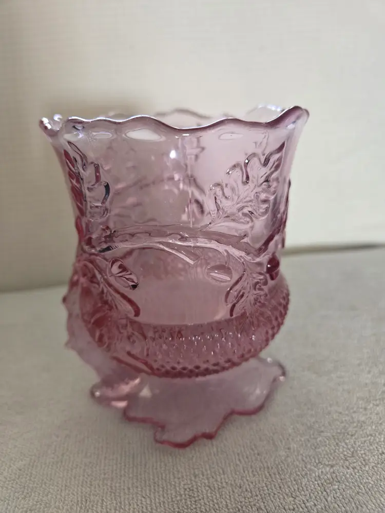 Mosser Vintage Pink Glass Footed Spooner Or Creamer In The Acorn Pattern