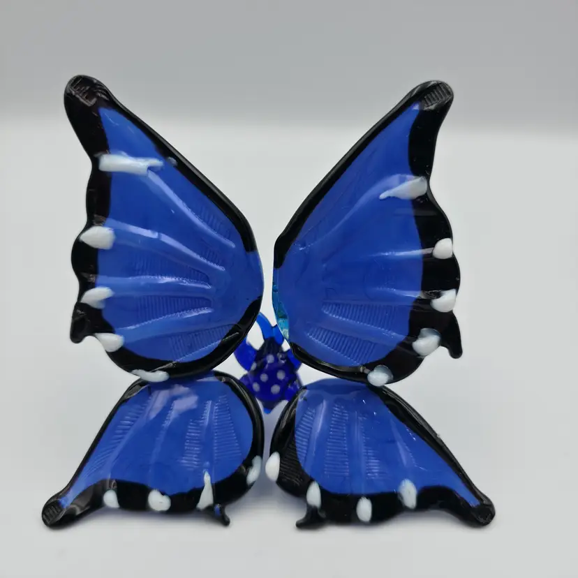 Hand Crafted Blue, White and Black Glass Butterfly Figurine