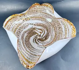 Art Glass Handblown Bowl Brown Silver & Gold Swirl Trinket Bowl