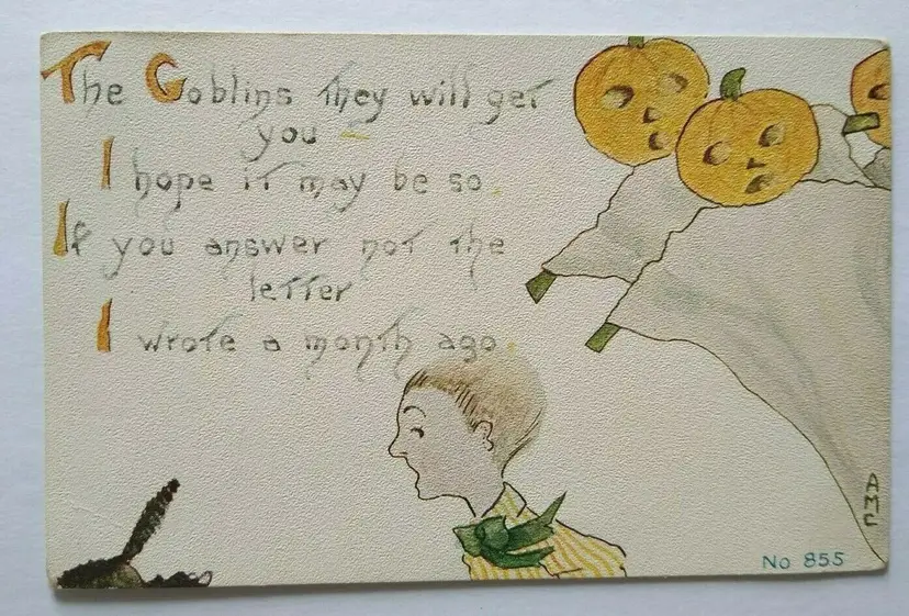 Antique Halloween Postcard Goblins Will Get You Series 855 FA Owen Unused AMC