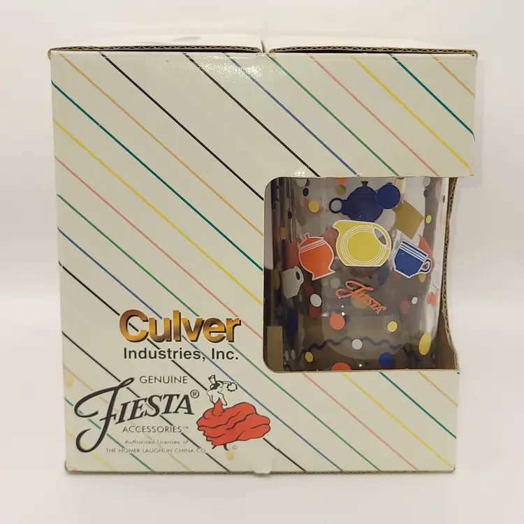 Vintage NOS Culver Fiesta Crockery Glass Tumblers Set of 4 NIB 15 oz 6 1/8 inch