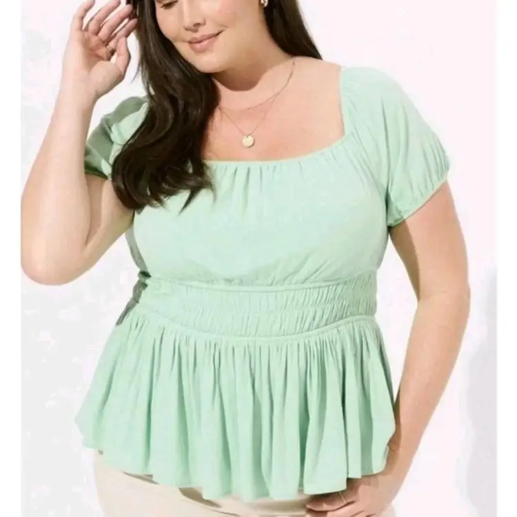 Torrid Washable Crinkle Gauze Cris Cross Back Top Mint Green Blouse 0 L 12 NWT