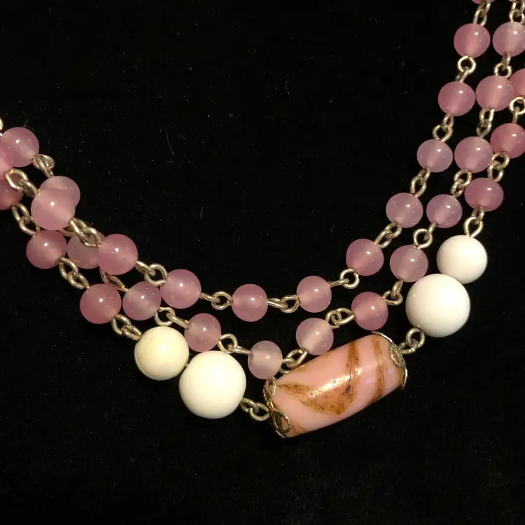 Pink & White Glass Beaded Long Necklace