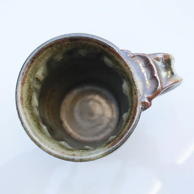 Handmade Studio Pottery Chino Valley Pottery Large Coffee Beer Mug Tankard Green Glaze, Signed, 6"