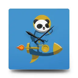 Rocket Panda – 10.75" Square Acrylic Wall Clock | Carolina Blue Edition | International Shipping Available