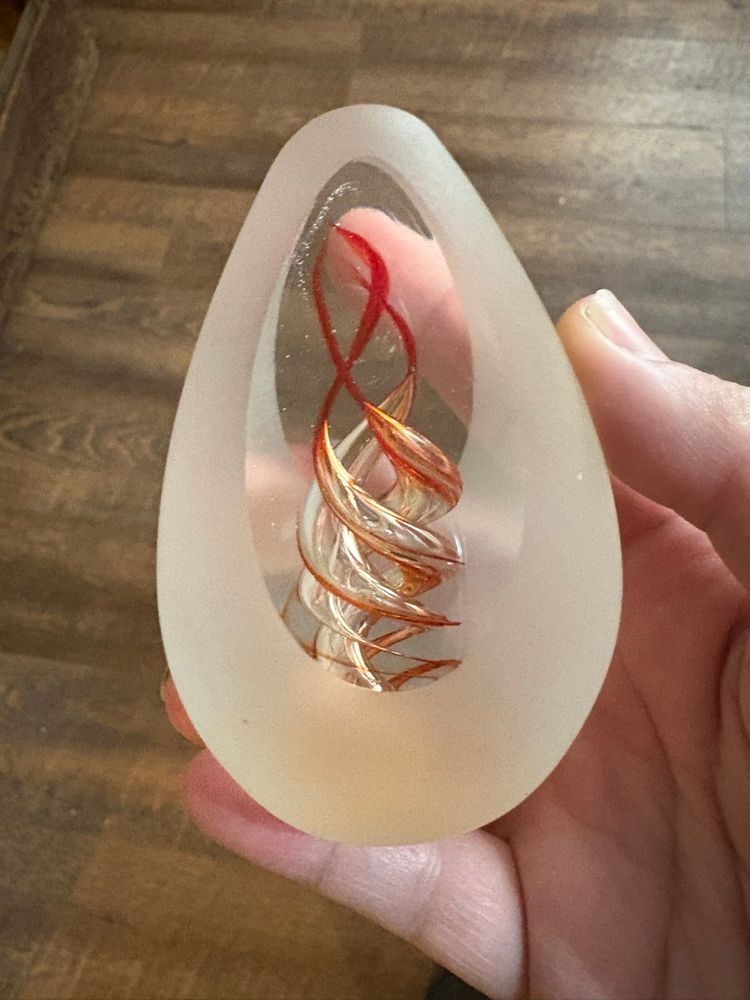 Egg Shaped Paperweight Red orange swirl