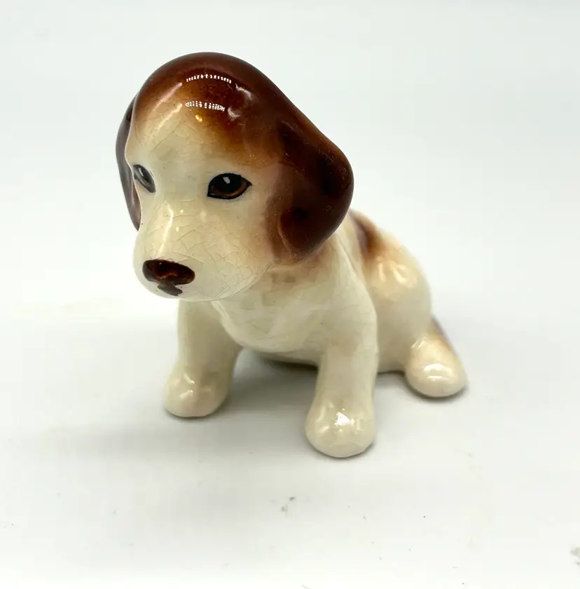 Vintage Ceramic Hound Dog Sitting Brown Cream Japan?