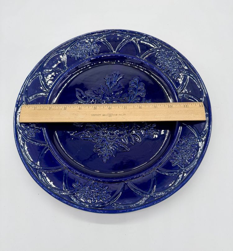 Plate Platter - Vintage Ceramic Bordallo Pinheiro Blue Majolica - 13” W