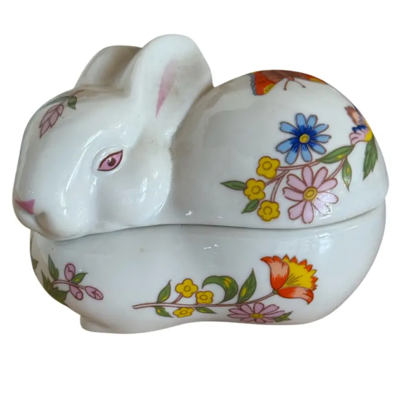 vintage ceramic bunny rabbit cotton ball dispenser by Prestige