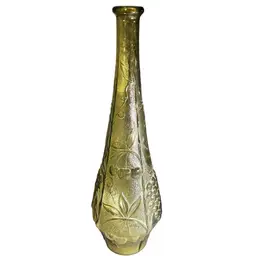 Vintage EMPOLI Green FLOWER GENIE BOTTLE Mid-Century ART GLASS Decanter MCM