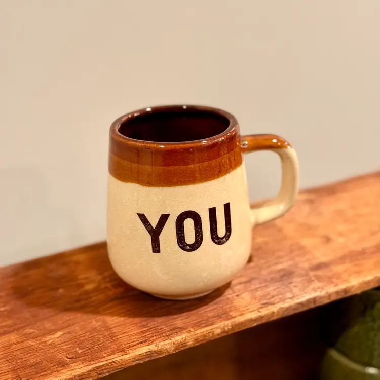 Vintage “YOU” brown Stoneware Mug With Crazing
