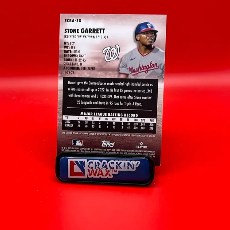 Stone Garrett 2023 Topps Stadium Club RC Auto Washington Nationals