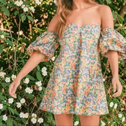 Anthropologie MABLE Mini Dress Floral Off Shoulder Cottagecore Romantic Feminine