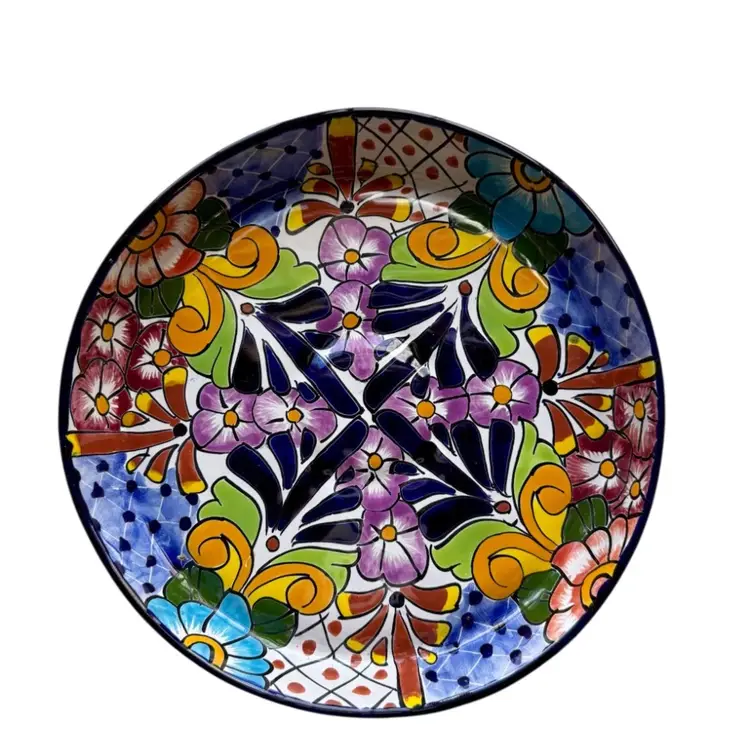 7 pc  Mexican Talavera Pottery Serving Tray Hand Painted Chip & Dip/Appetizer/Charcuterie/Taco Fixings/ Veggie & Dip Bright Multicolored Floral
12” W x 1-3/4” H