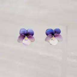 Vintage Clip On Earrings Purple and White Pansy Flower - 0.75" - Made in England