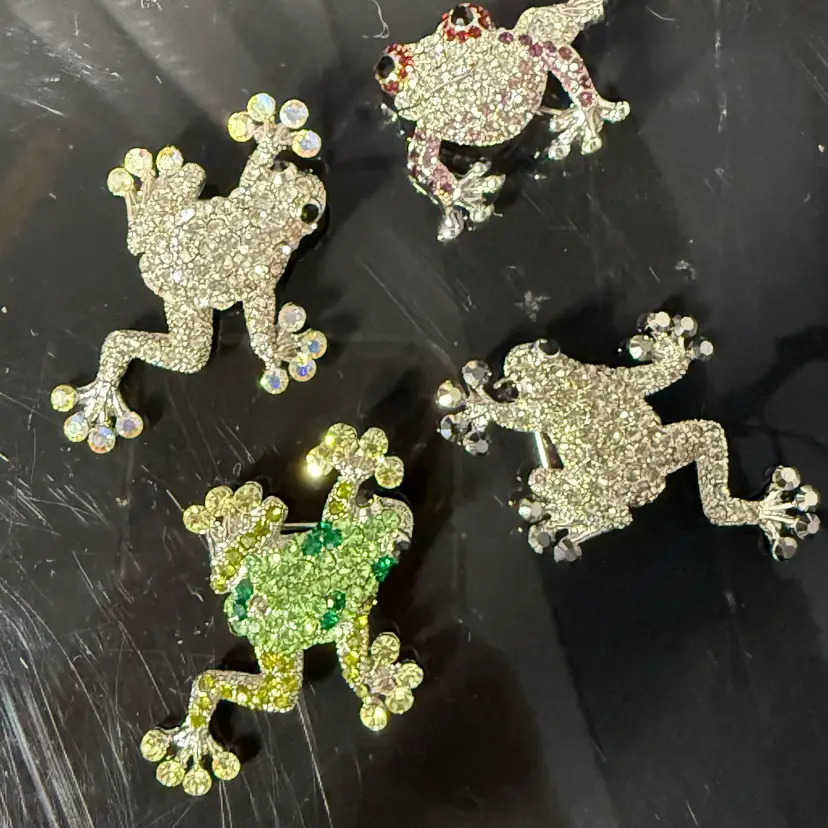 #02 - Choice - NOS Rhinestone Embellished Frog Pin Brooch