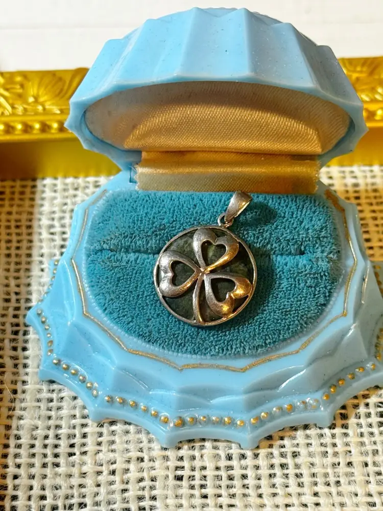 Sterling Connemara Marble Shamrock Irish Pendant