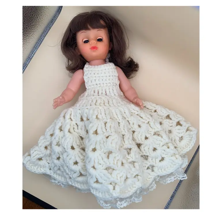 Crocheted Handmade Dress For 10” Doll. Doll Included