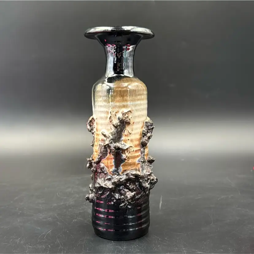 Vintage Handmade Guilt, Iceland Lava Pottery Vase Signed