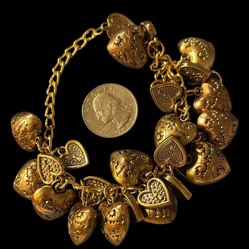 Puffy Heart Bracelet Gold Tone.