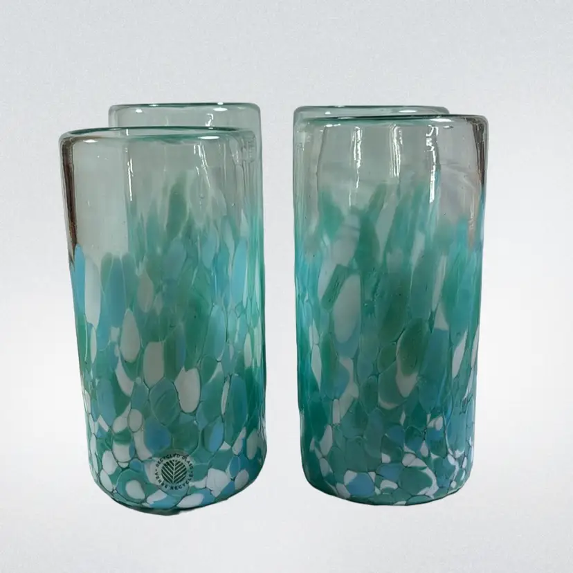 Set of Four 6” Recycled Green Glass Tumblers