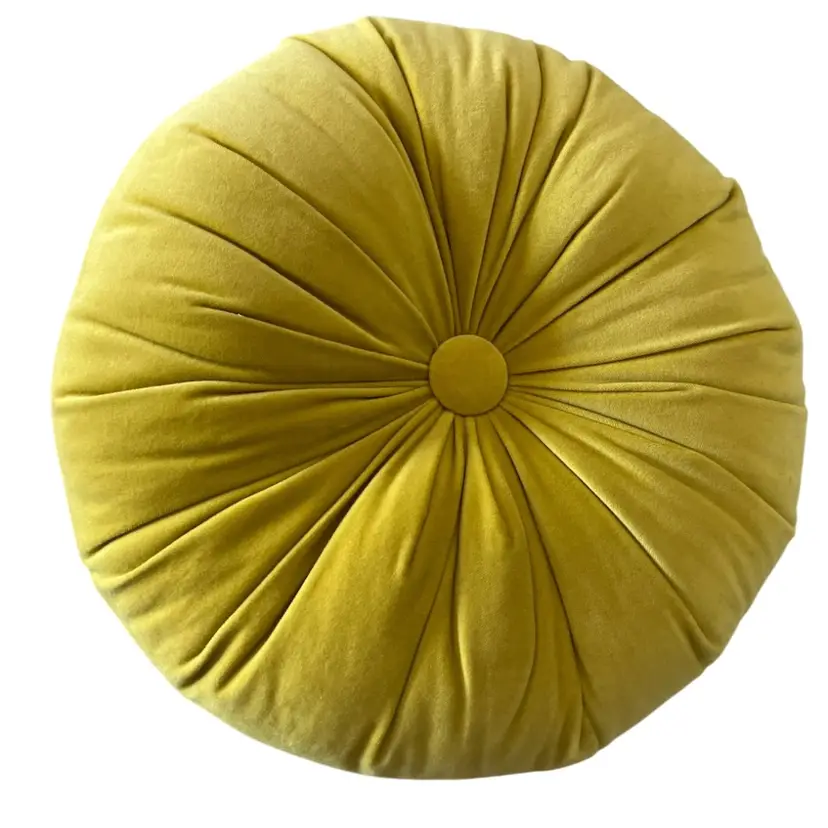 World Market Yellow Velvet Tufted Throw Pillow 15”