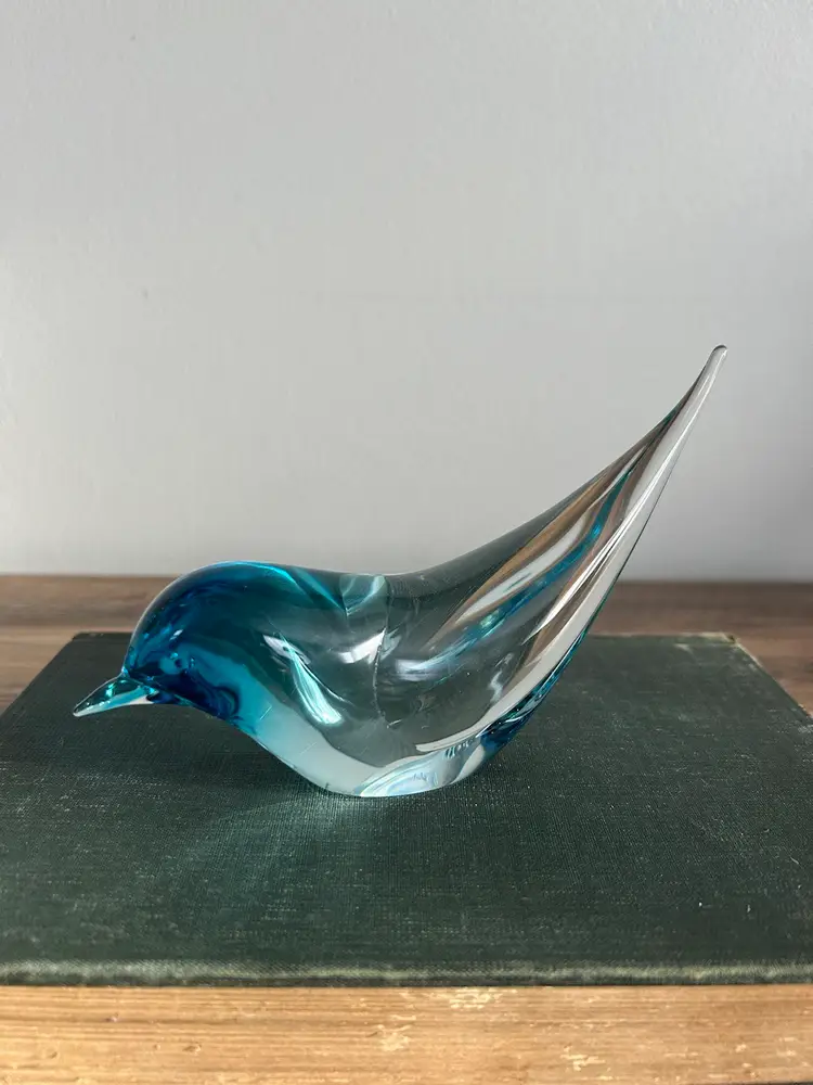 Murano Blue Glass Bird Signed Elio Raffaeli