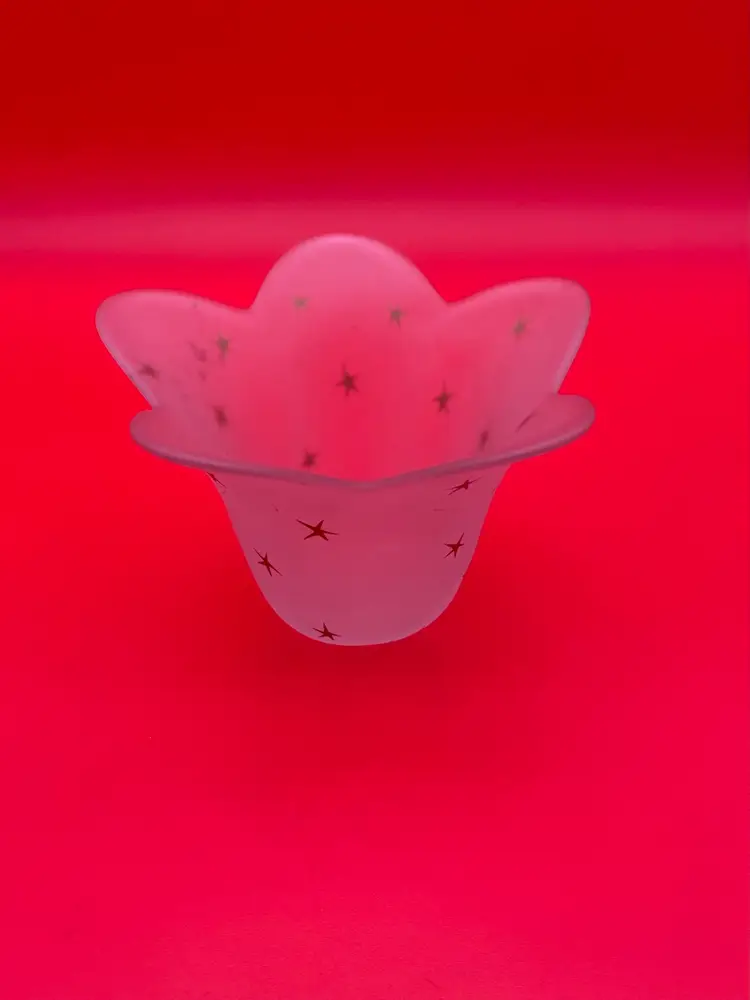 PartyLite Frosted Glass w/ Gold Star Pattern Stellar Blossom Candle Holder #P045