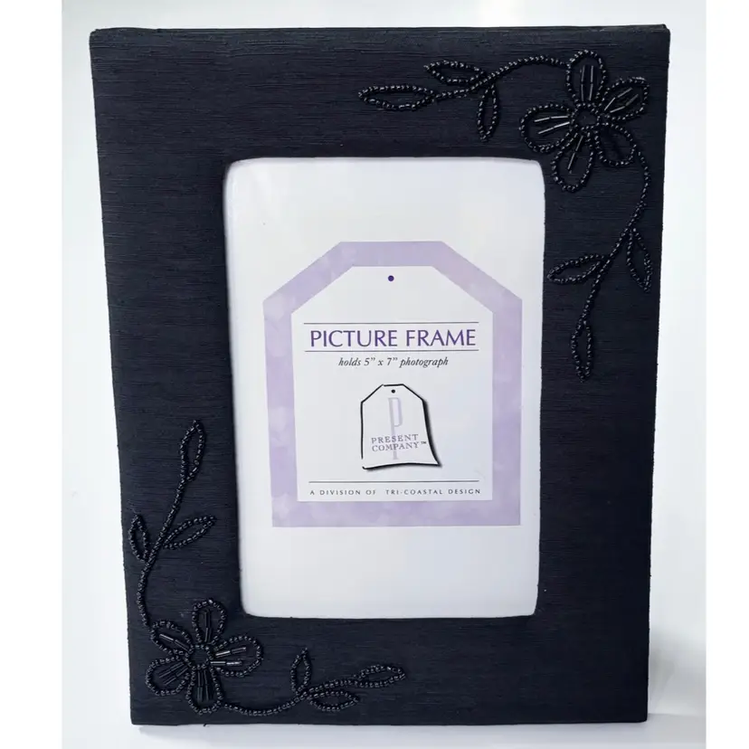 Black Floral Beaded Fabric Picture Frame For 5 x 7 Inch Photo Dark Romance Goth