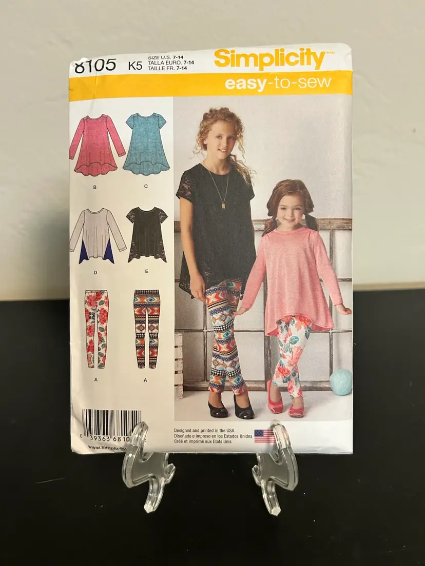 Simplicity Pattern 8105 Girls Tops Leggings 7 8 10 12 14 Uncut FF