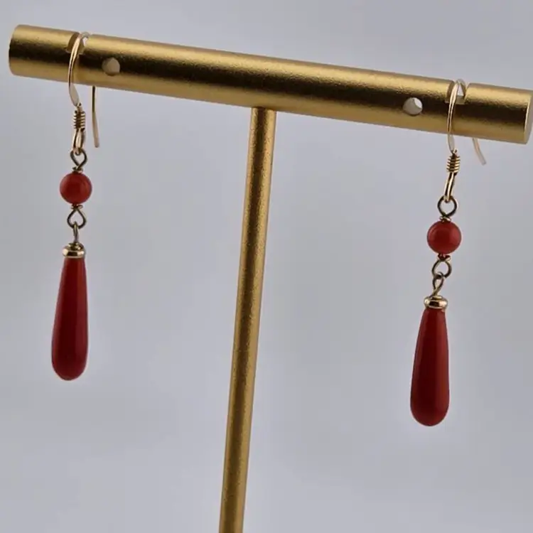 Red Coral Earrings Gold Filled