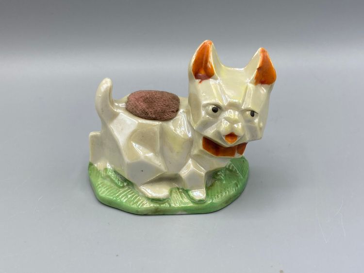 Vintage Ceramic Lusterware Japan Dog Ceramic Pin Cushion