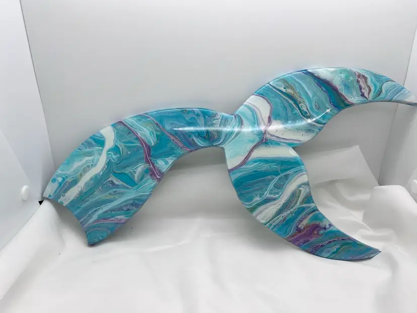 Original Artwork. Acrylic Pour Painted Mermaid Tail Sealed With Resin.