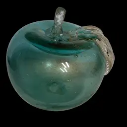 Murano Oro Aventurine Hollow Teal Glass Apple Sculpture 3.5”