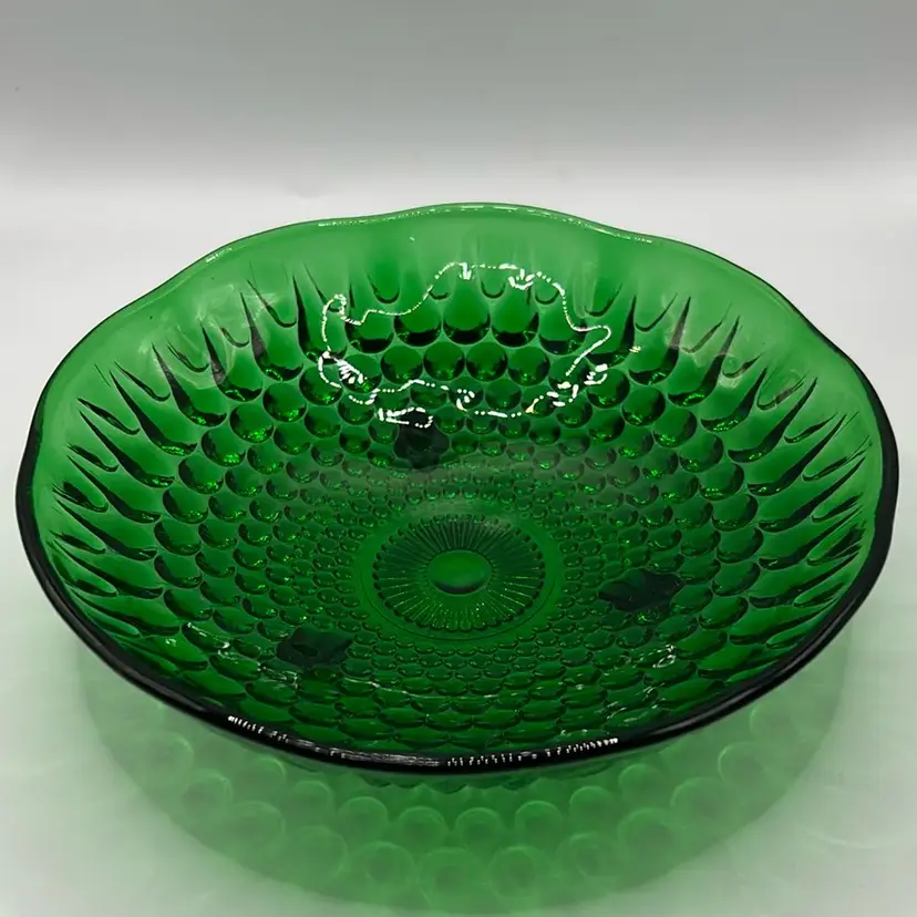 Anchor Hocking Emerald Green Glass hobnail Candy Dish