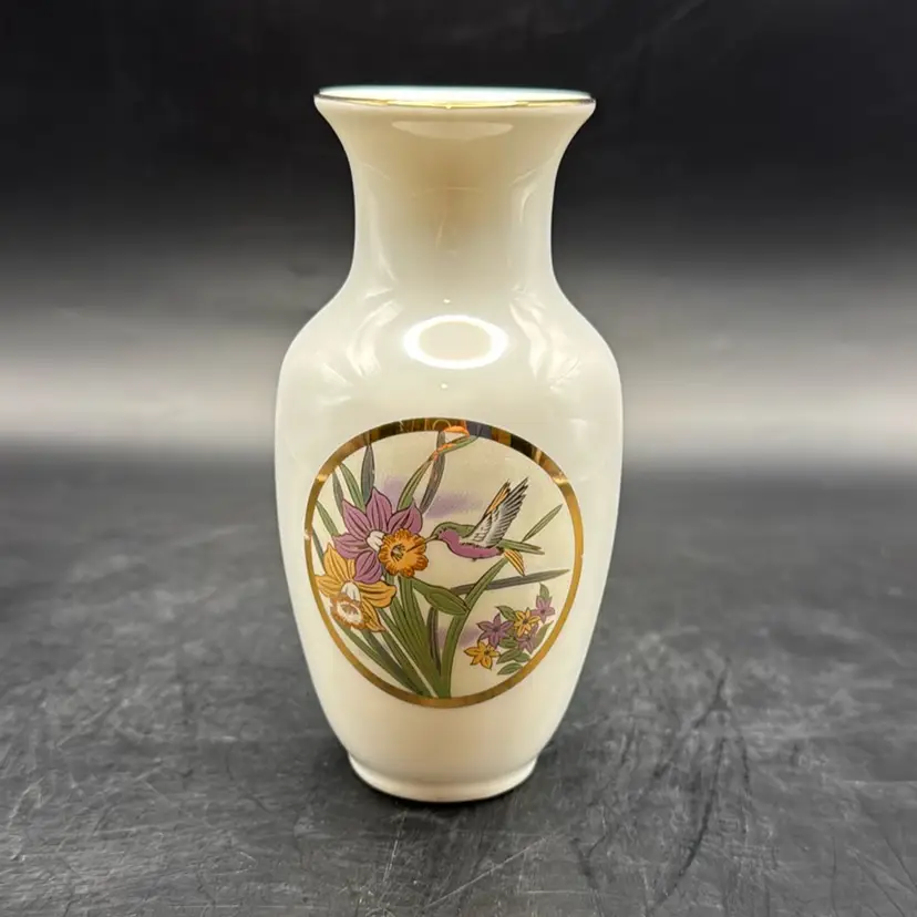 Vintage Chokin Hummingbird & Flowers Fine China Vase Japan 5”