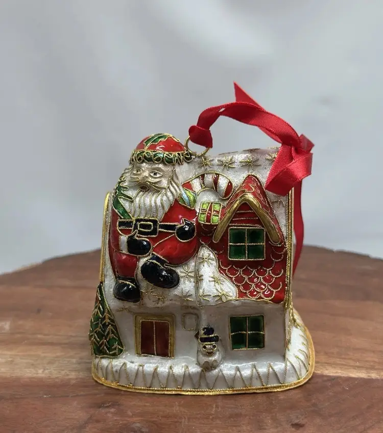 Cloisonne Brass Enamel Santa Claus House Chimney Christmas Tree Ornament #Christmas