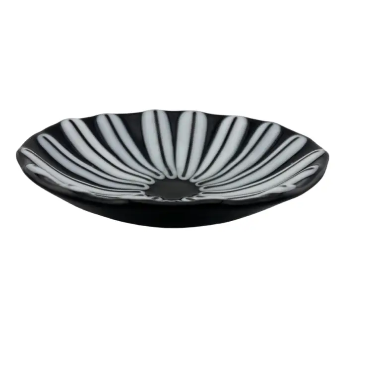 Fused Black And White Glass Trinket Bowl