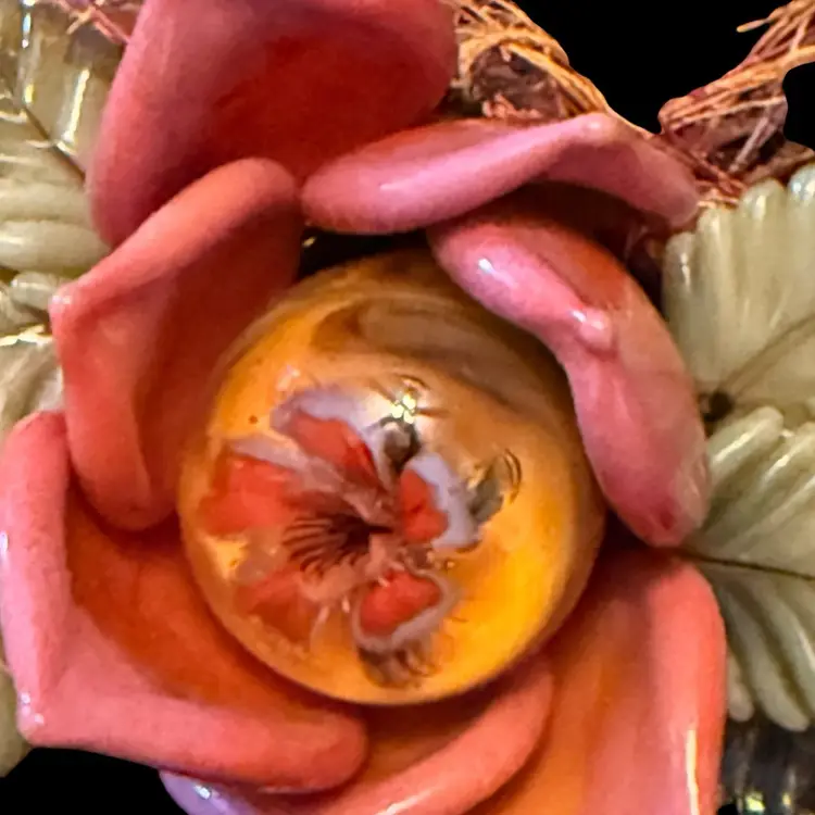 Art Glass Floral Brooch Marble Center 4”