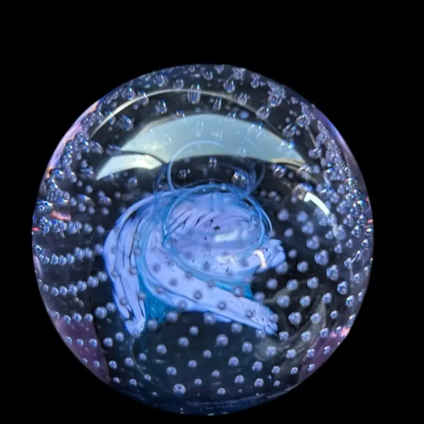 Caithness Cauldron Blue Swirl And  Purple Controlled Bubble Paper Weight
