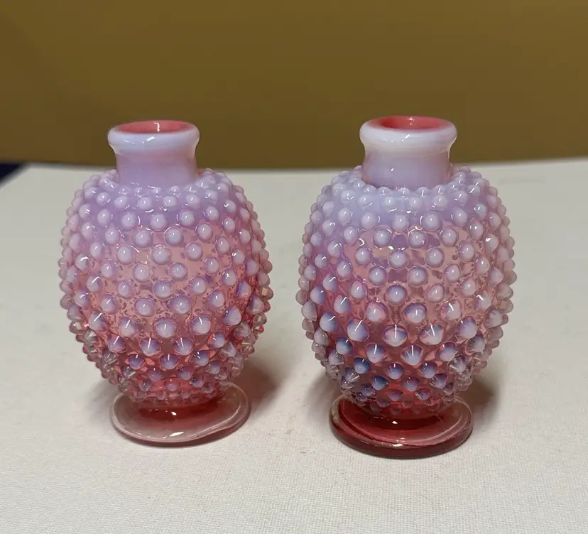 Fenton Cranberry Opalescent Hobnail Perfume Bottles w/o Stoppers or Bud vases
