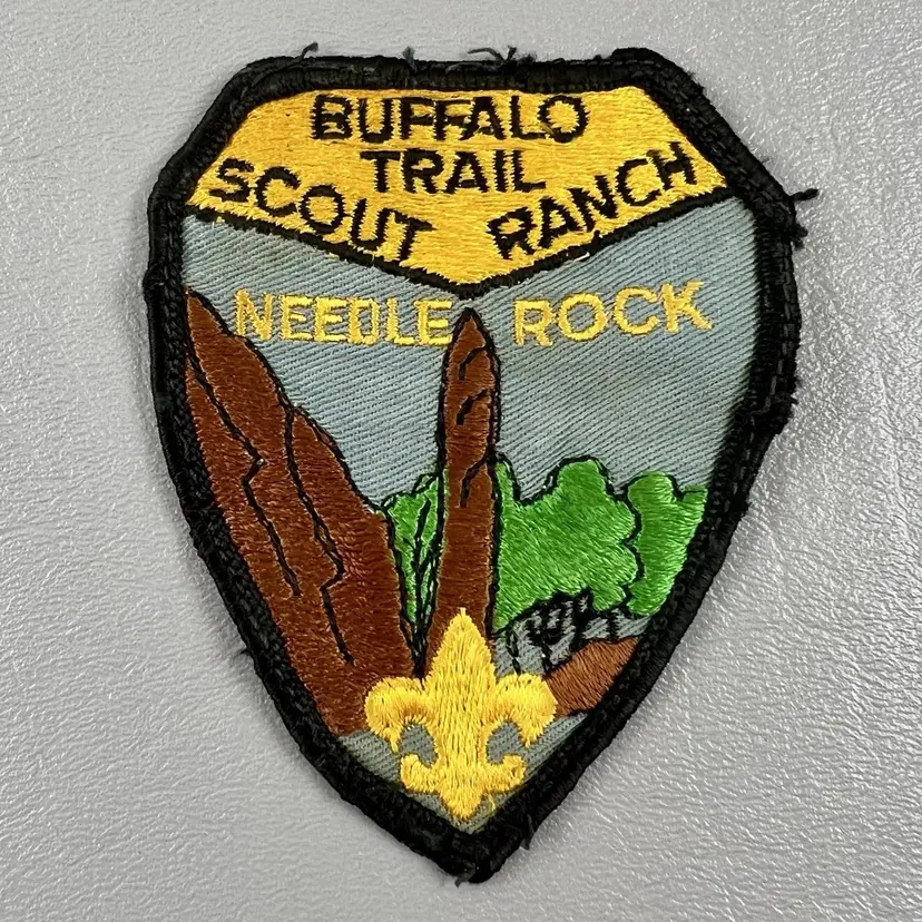 Vintage Buffalo Trail Scout Ranch 3”x3.5” Patch Needle Rock Fleur De Lis